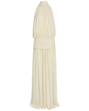 De La Vali Cruz Draped Scarf-Effect Chiffon Maxi Dress - White
