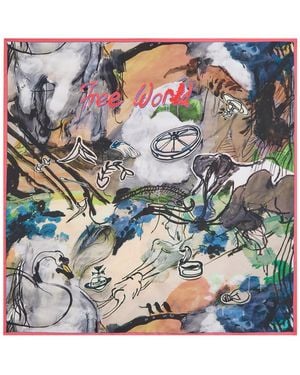Vivienne Westwood Free World Printed Silk Scarf - Grey