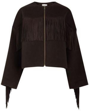 FRAME Fringed Wool-Blend Coat - Black