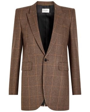 Saint Laurent Houndstooth Wool And Cashmere-Blend Blazer - Brown