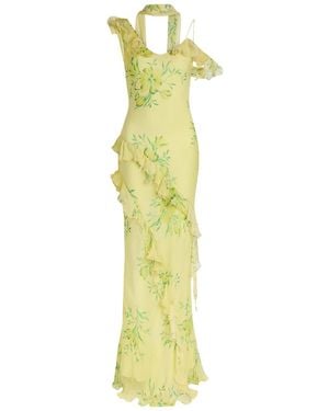 De La Vali Hemera Floral-Print Silk-Chiffon Maxi Dress - Yellow