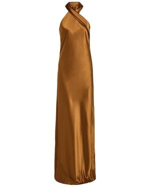 Galvan London Pandora Scarf-Neck Satin Gown - Natural