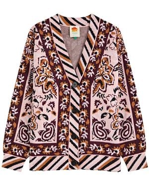 FARM Rio Glam Tapestry Patterned-Intarsia Knitted Cardigan - Red