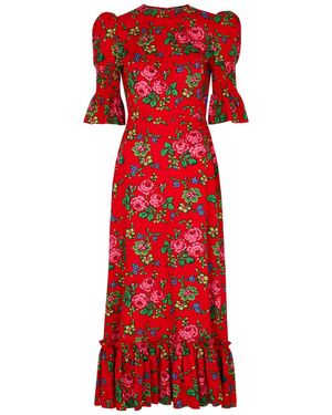 The Vampire's Wife Floral-print Ruffle-trim Cotton Maxi Dress - Red