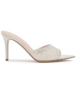 Gianvito Rossi Rania 85 Crystal-Embellished Mesh Mules - White