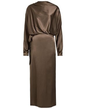 STAUD Phoebe Draped Stretch-Silk Dress - Brown