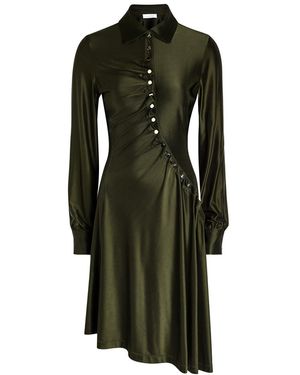 Rabanne Gathered Satin-Jersey Shirt Dress - Green