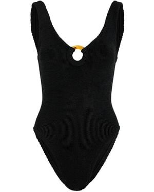 Hunza G Celine Cut-Out Seersucker Swimsuit - Black