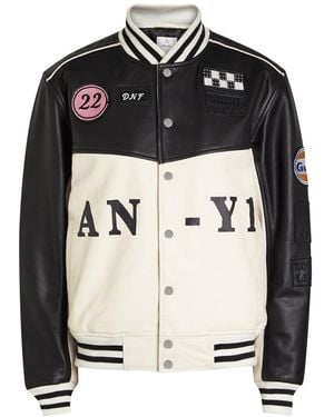 AN-Y1 Quilted Appliquéd Leather Jacket - Black
