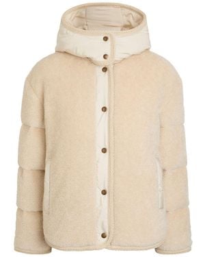 Moncler Ciboulette Braided-Trim Padded Fleece Parka Coat - Natural
