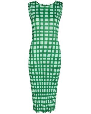 Pleats Please Issey Miyake Gingham Pleated Woven Midi Dress - Green