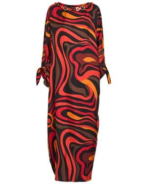 PUCCI Embellished Printed Silk-Twill Maxi Kaftan - Red
