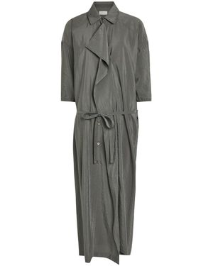Lemaire Belted Brushed Silk-Blend Midi Shirt Dress - Grey