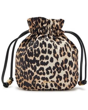 Ganni Leopard-Print Nylon Pouch - Black