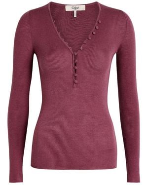 Chloé Ribbed-Knit Wool Top - Purple