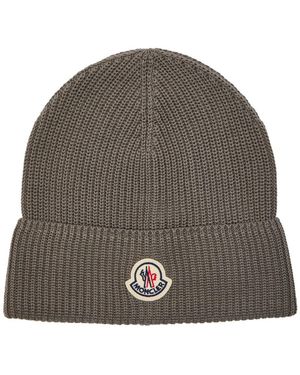 Moncler Logo-Appliquéd Cotton Beanie - Grey