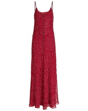 Rabanne Bead-Embellished Chiffon Maxi Dress - Red