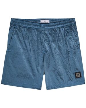 Stone Island Logo Crinkled Nylon Swim Shorts - Blue