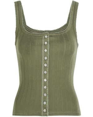 Free People End Game Pointelle Stretch-Cotton Tank - Green