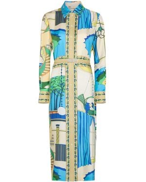 Tory Burch Printed Silk Midi Shirt Dress - Blue