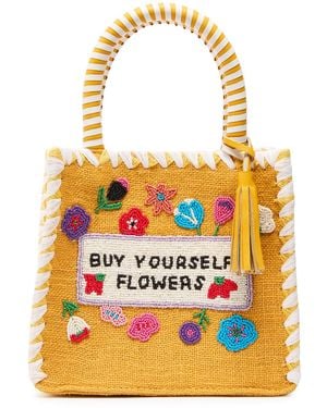 De Siena Bead-Embellished Woven Top Handle Bag - Orange
