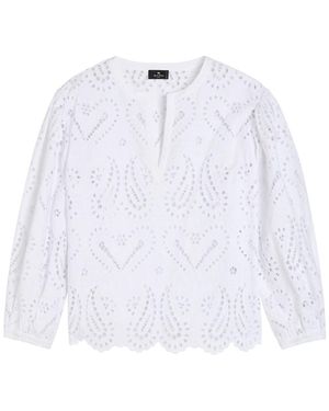 Etro Open-Embroidery Cotton-Blend Blouse - White