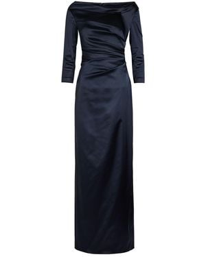 Talbot Runhof Gathered Satin Maxi Dress - Blue