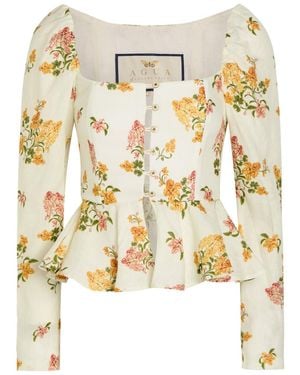 Agua Bendita Bromelia Floral-Print Linen Top - Metallic