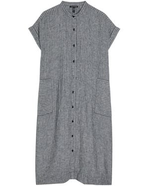 Eileen Fisher Striped Linen Midi Shirt Dress - Grey