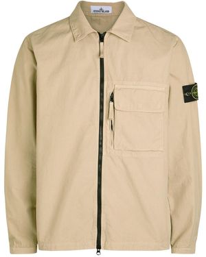Stone Island Logo Cotton Overshirt - Natural