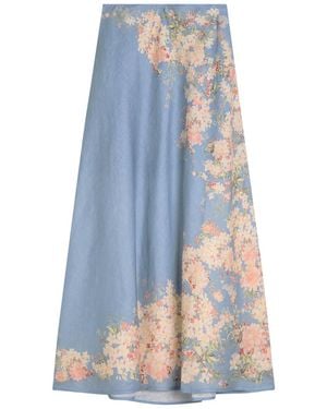 Zimmermann Cascadian Floral-Print Linen Maxi Skirt - Blue
