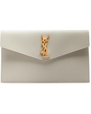 Saint Laurent Uptown Pebbled Leather Pouch - Gray