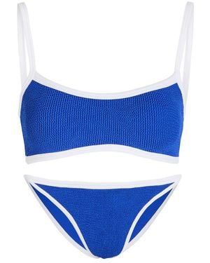 Hunza G Tyler Contrast-Trim Crinkle Bikini - Blue