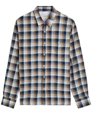 Officine Generale Younes Checked Cotton And Linen-Blend Shirt - Blue