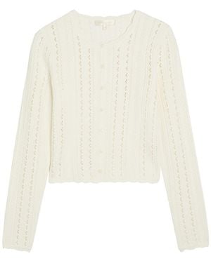 LoveShackFancy Peridot Cropped Pointelle-Knit Cardigan - White