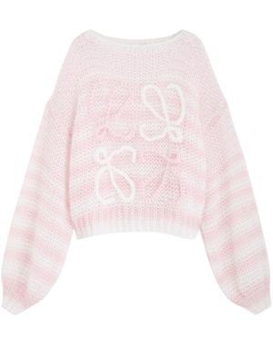 Loewe Anagram Striped Open-Knit Mohair-Blend Jumper - Pink