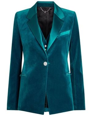 Rabanne Waist Coat-Effect Velvet Blazer - Blue