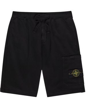 Stone Island Logo Cotton Shorts - Black
