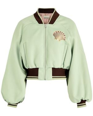 ALÉMAIS Opal Printed Satin Bomber Jacket - Green