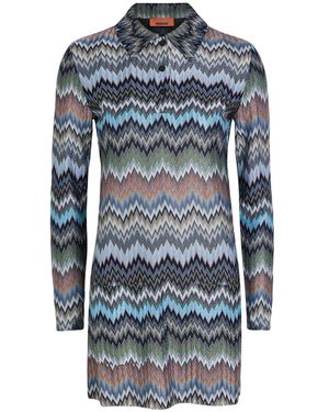 Missoni Zigzag-Intarsia Fine-Knit Mini Dress - Blue