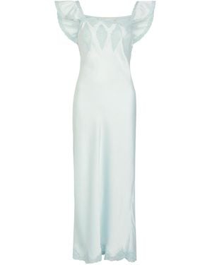 LoveShackFancy Karmine Lace-Trim Satin Midi Dress - White