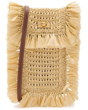 Anya Hindmarch Fringed Raffia And Leather Cross-Body Phone Pouch - Natural