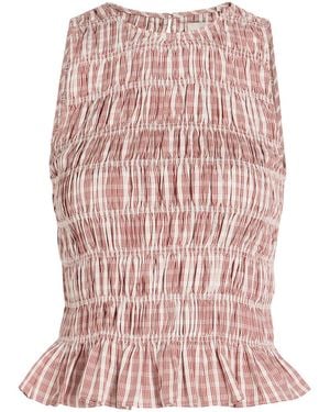 Faithfull the Brand Cales Checked Shirred Cotton-Poplin Top - Pink