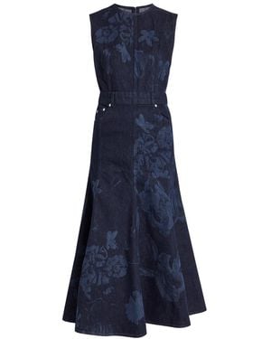 Erdem Floral-Print Denim Midi Dress - Blue