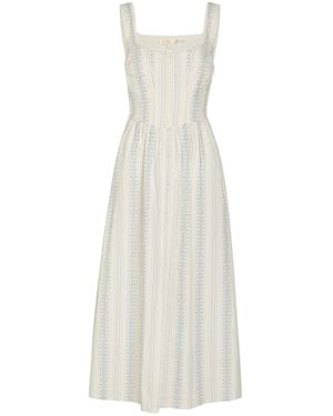 LoveShackFancy Majory Floral Cotton Midi Dress - White