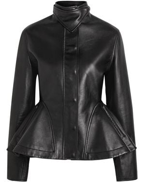 Alaïa Paneled Peplum Leather Jacket - Black