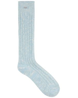 Ganni Logo Metallic Cotton-Blend Socks - Blue