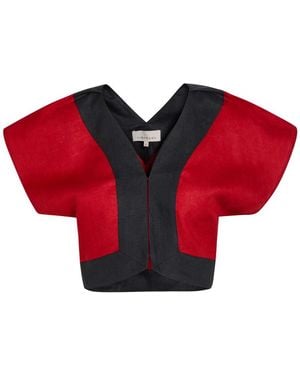 LIBEROWE Havi Panelled Cropped Linen Top - Red