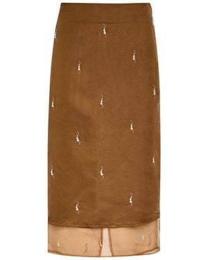 Rohe Pearl-Embellished Silk-Organza Midi Skirt - Brown