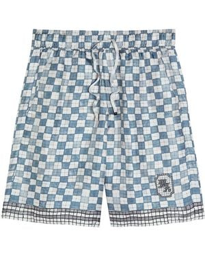 Amiri Chateau Crest Checked Silk Shorts - Blue